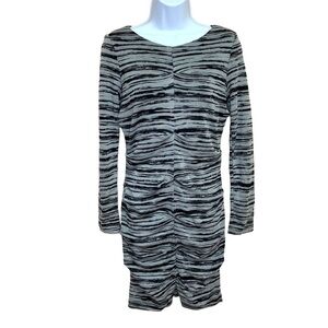 M Nicole Miller Artelier Grey Black Ruched Dress Stretch Medium Zip Closure